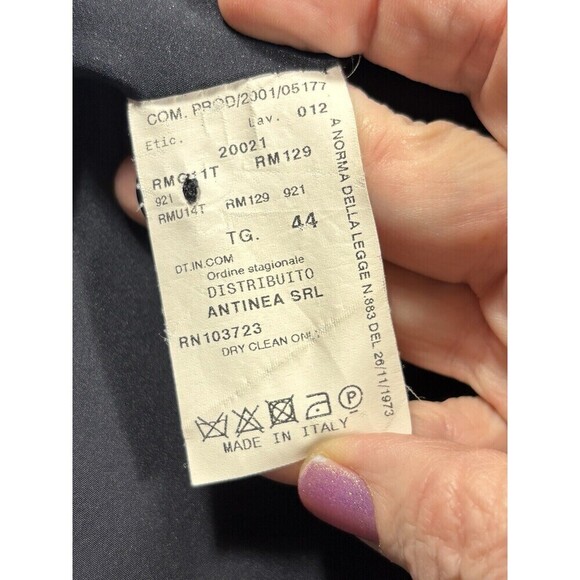 Armani Collezioni Blazer Navy Blue Pinstripe Chalk Stripe 8 Asymmetrical Pocket - Picture 7 of 12